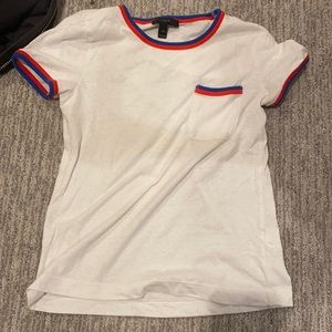 White red and blue shirt